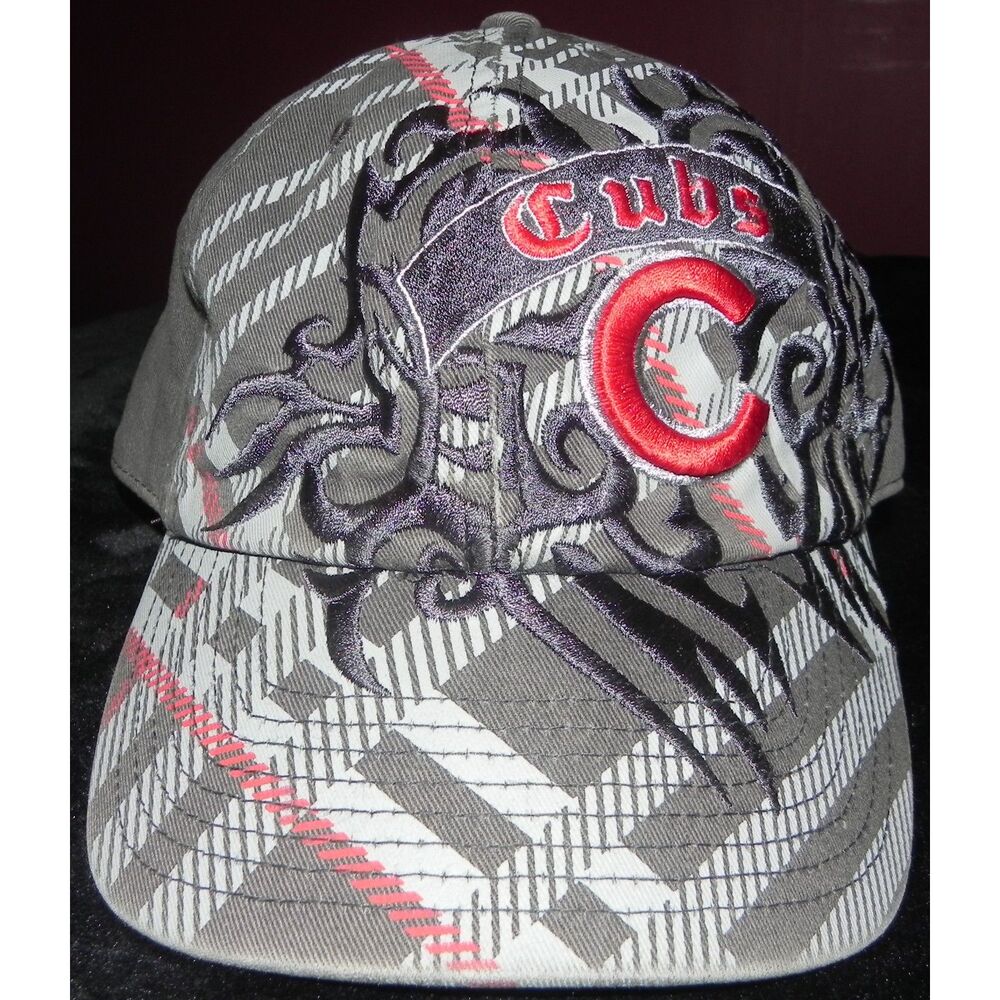 Chicago Cubs ’47 Brand Plaid Fitted Hat Large Gray Black MLB Big Logo